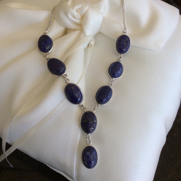 Sterling Silver Lapis Lazuli Necklace & Earrings Set 20” - Picture 4 of 14